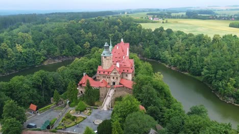 defensive castle of czocha in leśna, southwestern poland. aerial drone shot