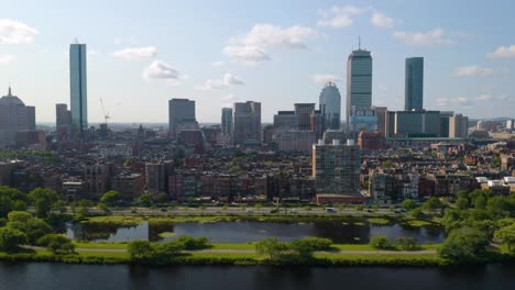 pedestal up reveals boston's back bay from the charles river