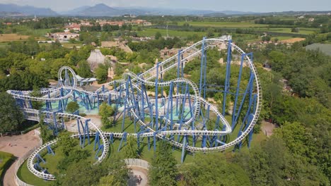 aerial view rail or track roller coaster at gardaland amusement park