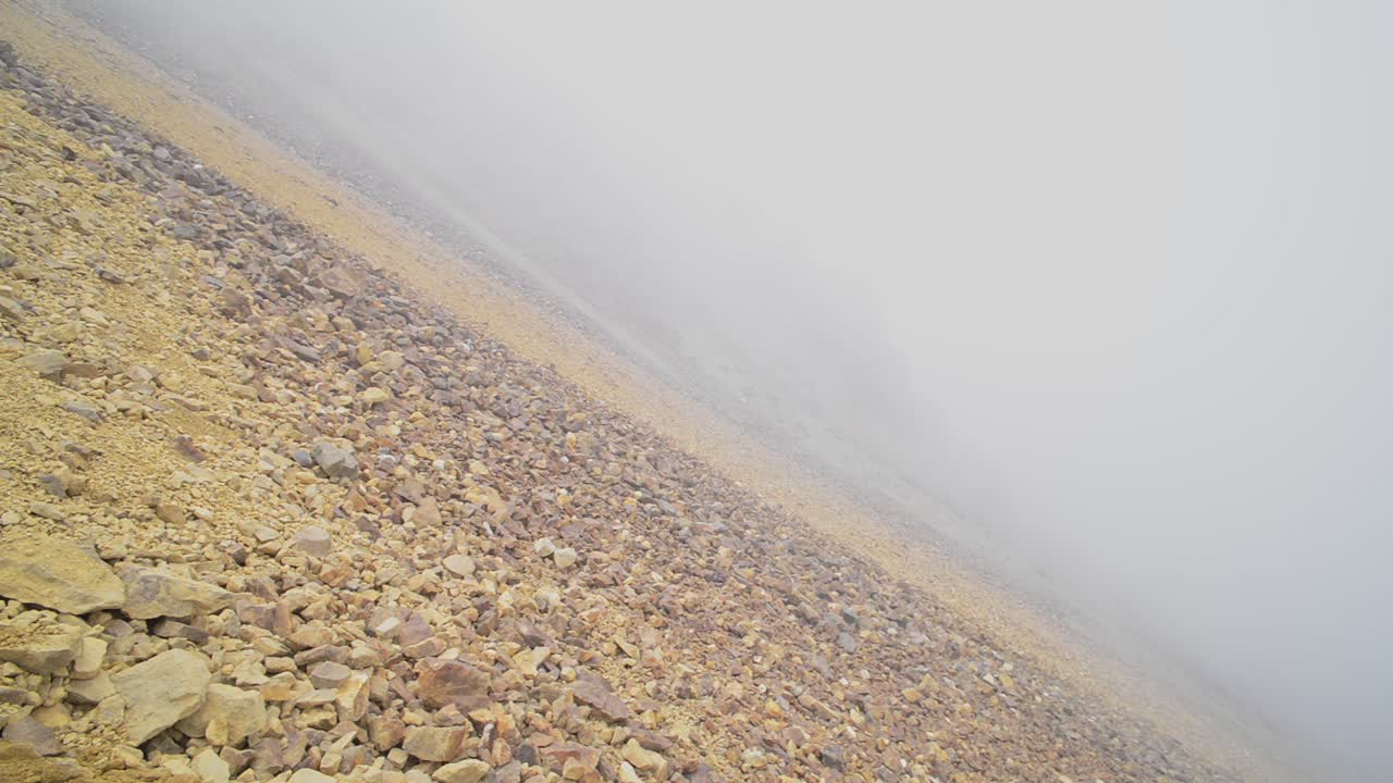 Illiniza volcanic mountainside view, on a foggy and moody day, Ecuador