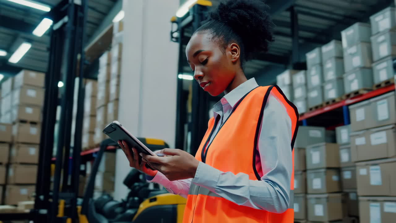 Warehouse Worker Using Tablet