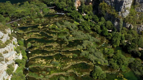 aerial view of roski slap with green vegetation at krka national park in croatia