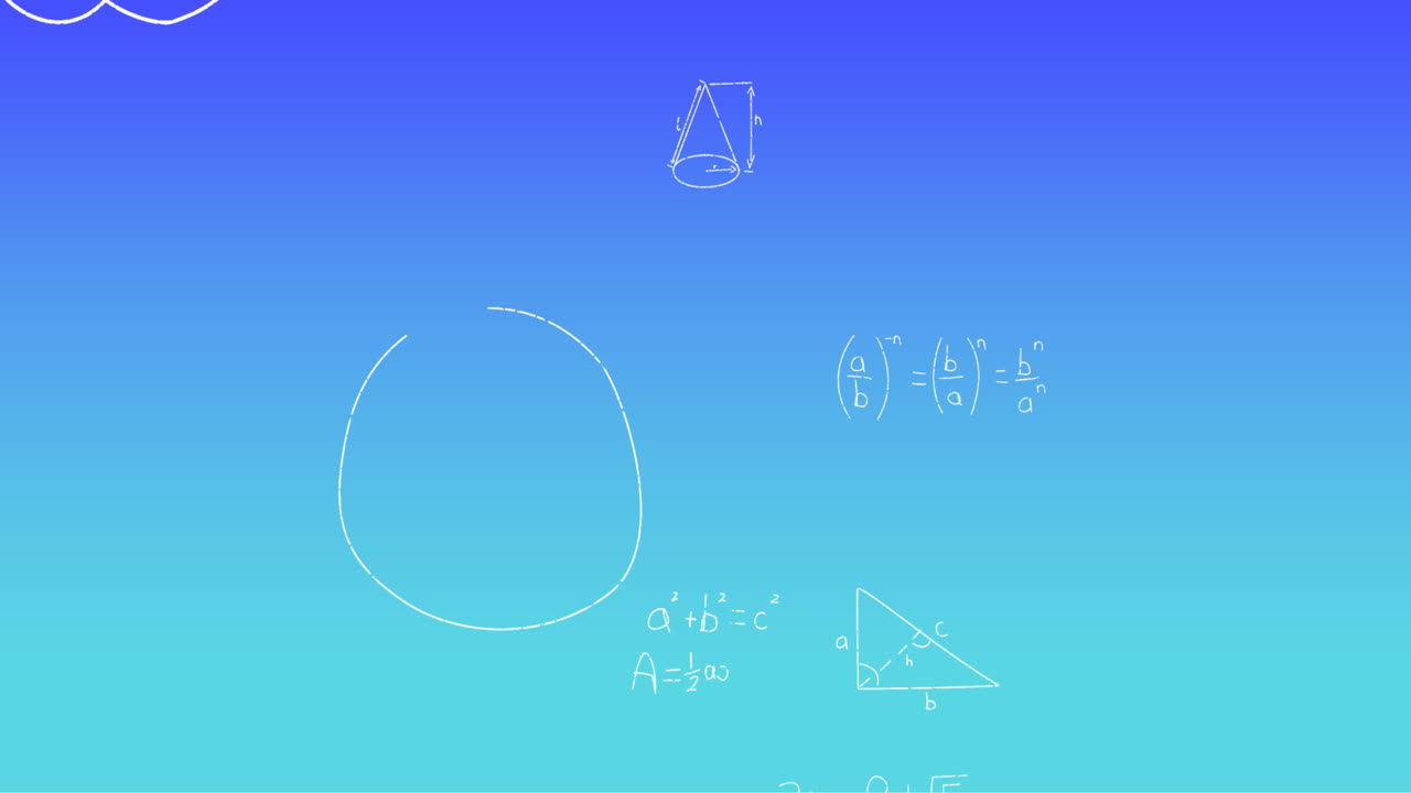 파란색 배경 위에 손으로 쓴 수학 수식의 애니메이션