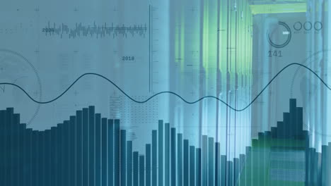 animation of financial data processing over server room