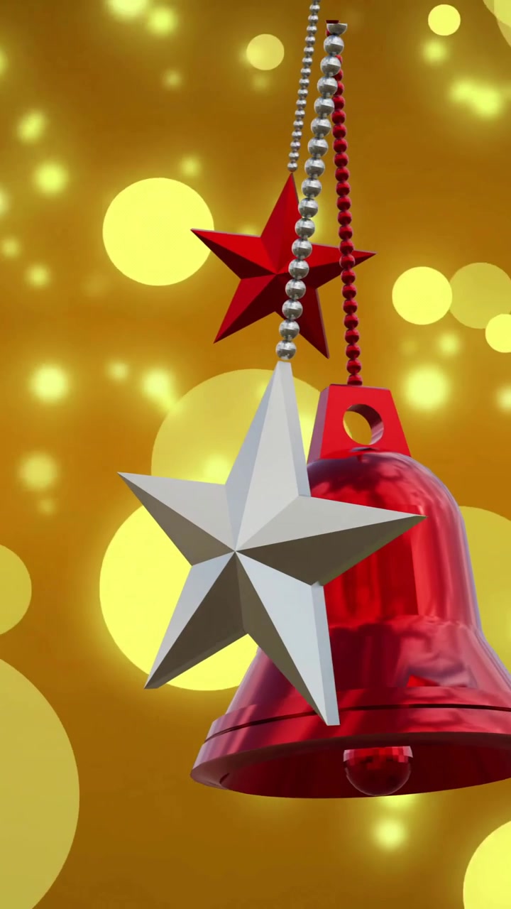 Animación de bolas de Navidad sobre puntos de luz en fondo naranja