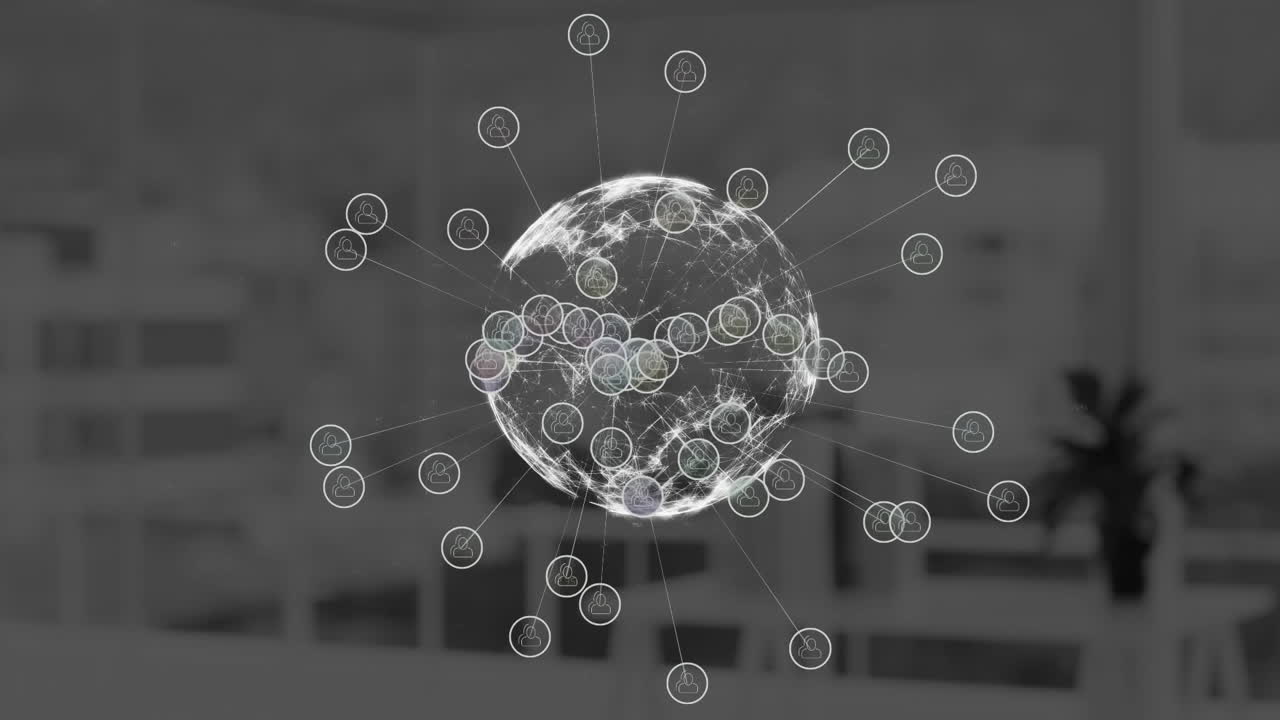 globo de red de conexión contra edificios de oficinas