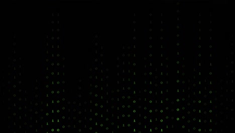 animation of green binary coding data processing over black background