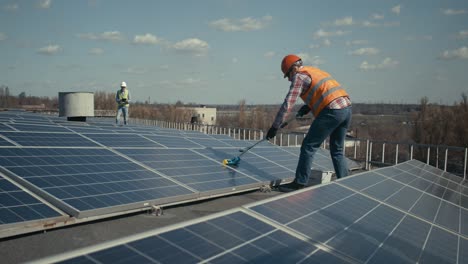 solar panel maintenance on rooftop