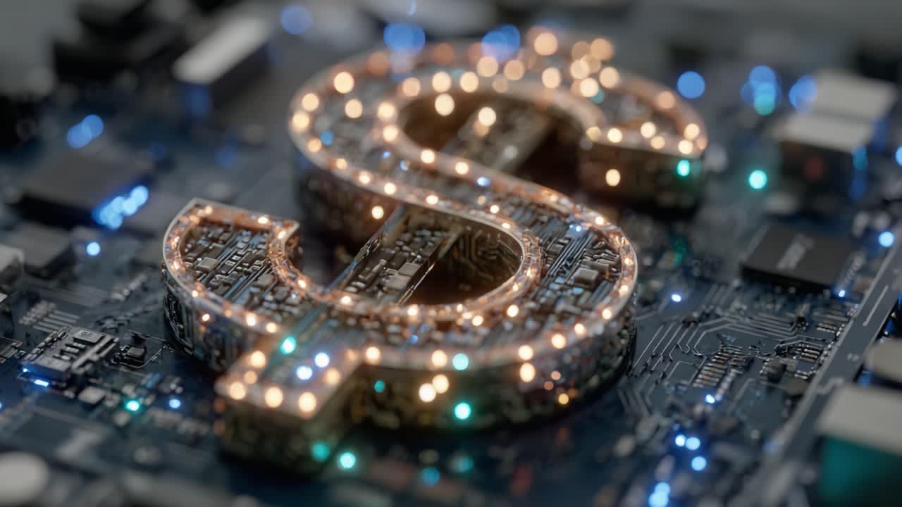 Illuminated Circuit Board Featuring a Circuitry-Based Dollar Sign Design, Merging Technology and Finance in a Modern Digital Economy Context