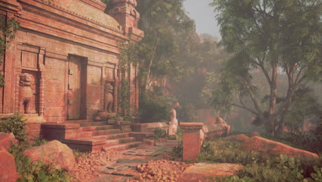 ancient temple ruins in a lush jungle