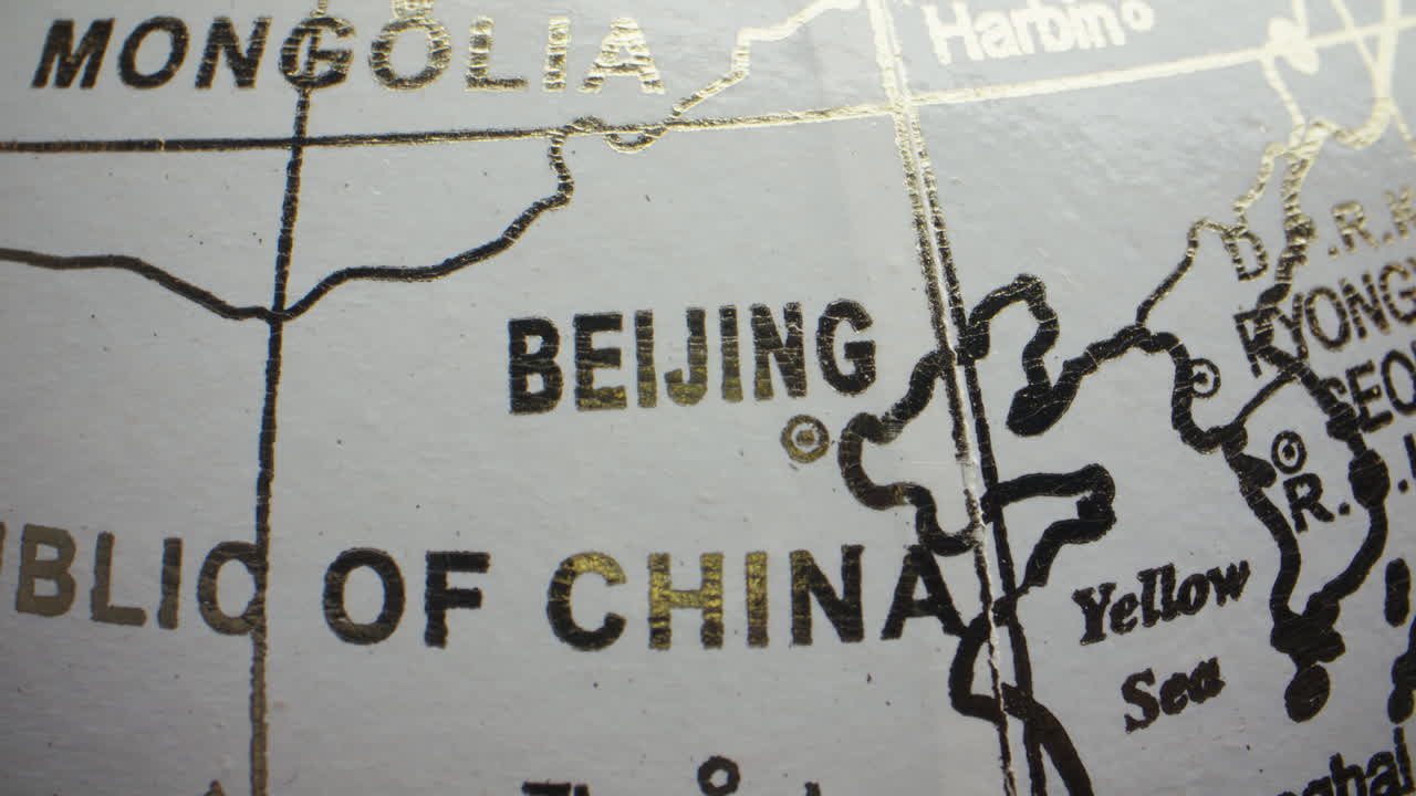 Close-up of Beijing, China on a globe