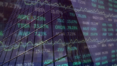 animación del procesamiento de datos financieros en un edificio de oficinas moderno