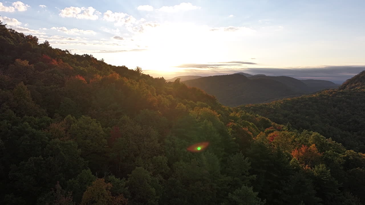 Drone footage of the Blue Ridge Mountains, revealing a stunning patchwork of autumn colors