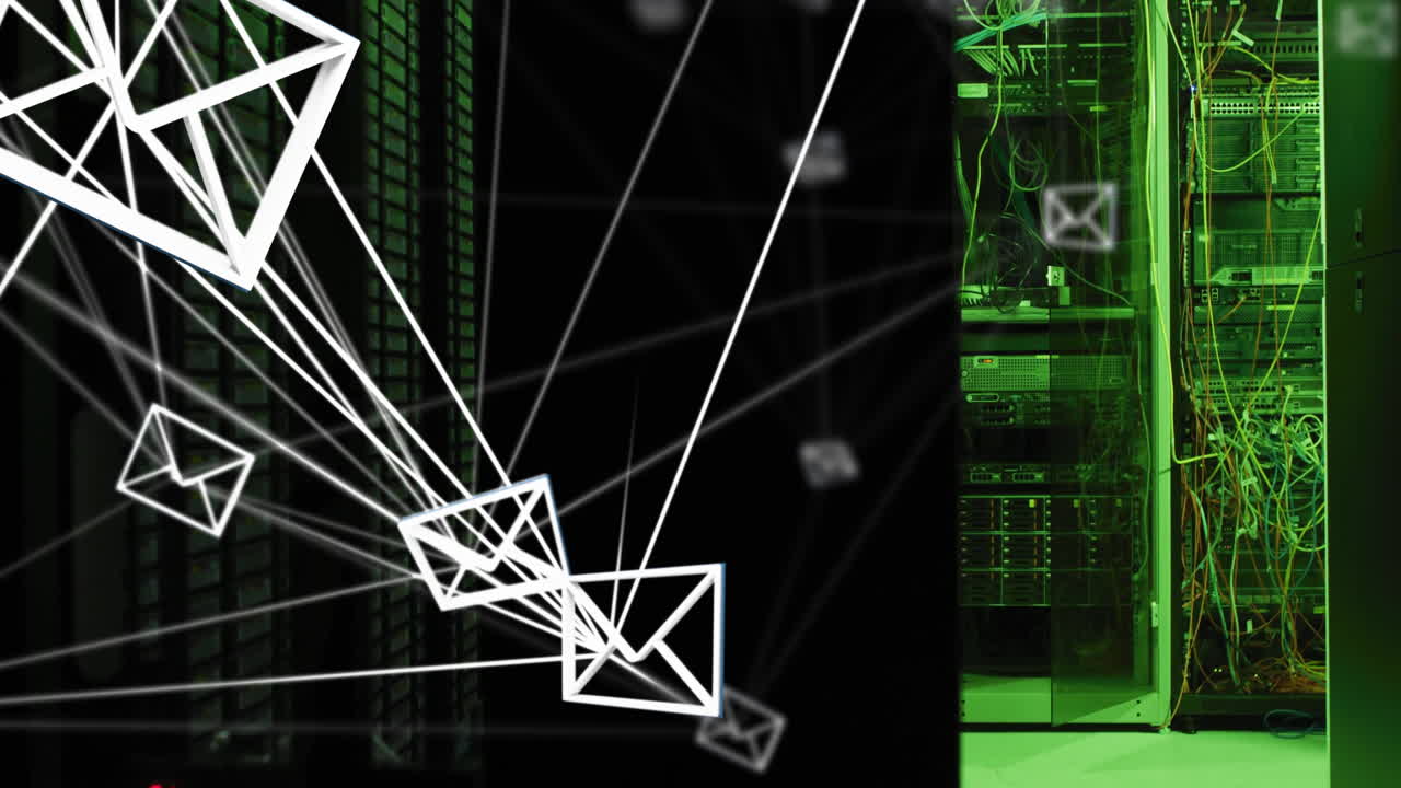 Animation of connections and data processing over computer servers