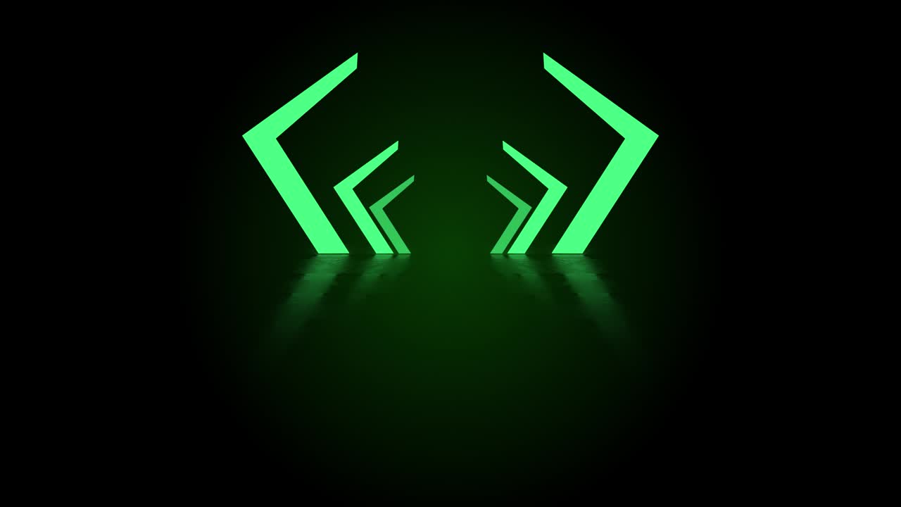 pilares verdes moviéndose hacia adelante dentro de un túnel sin fin.