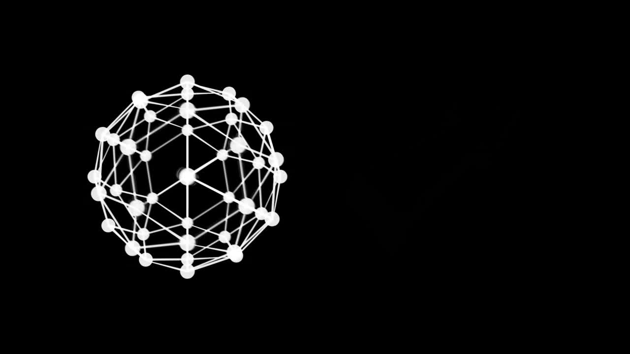 검은 바탕에 회전하는 연결된 점들의 지구의 디지털 애니메이션