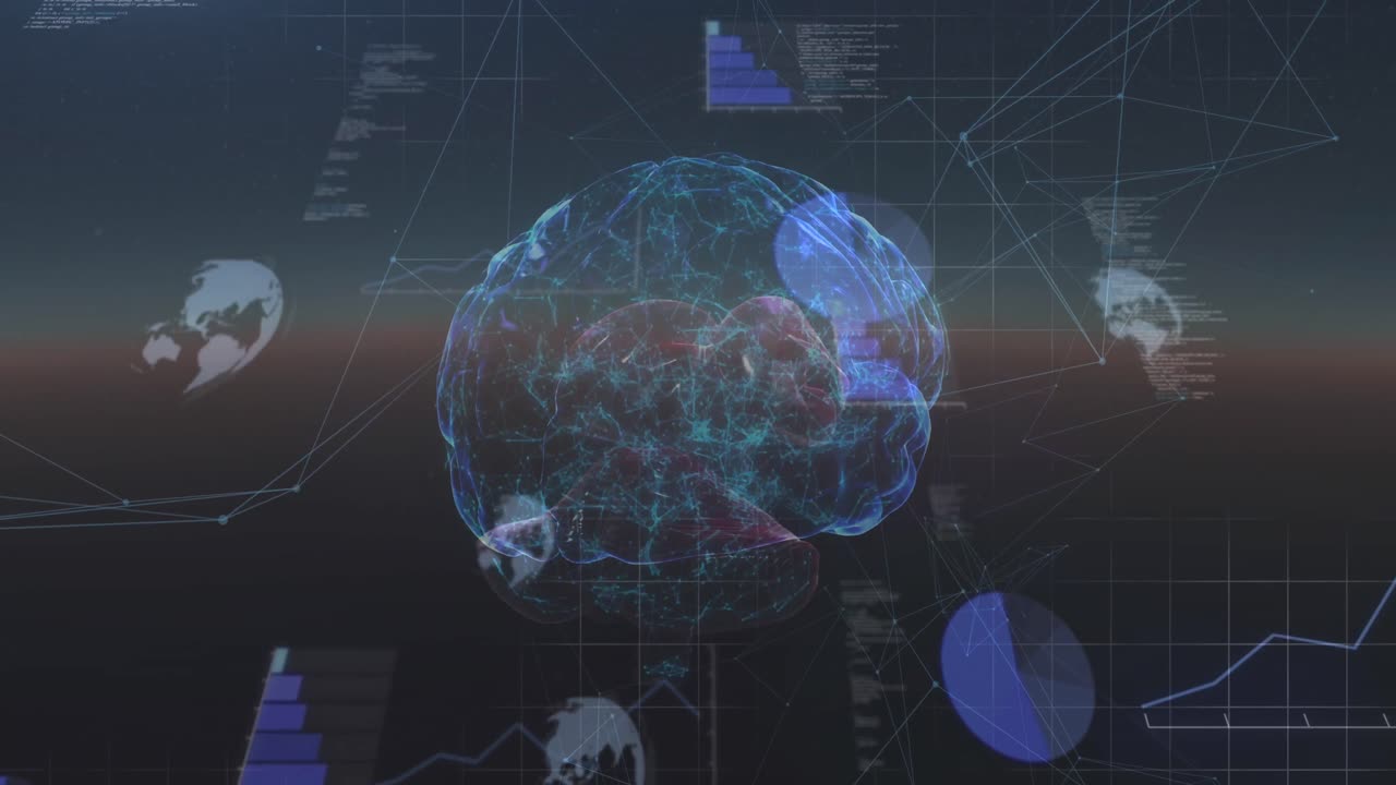 디지털 인터페이스 데이터 처리와 함께 인간 뇌의 애니메이션