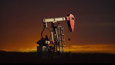 animation of oil pump working over sunset and landscape in background