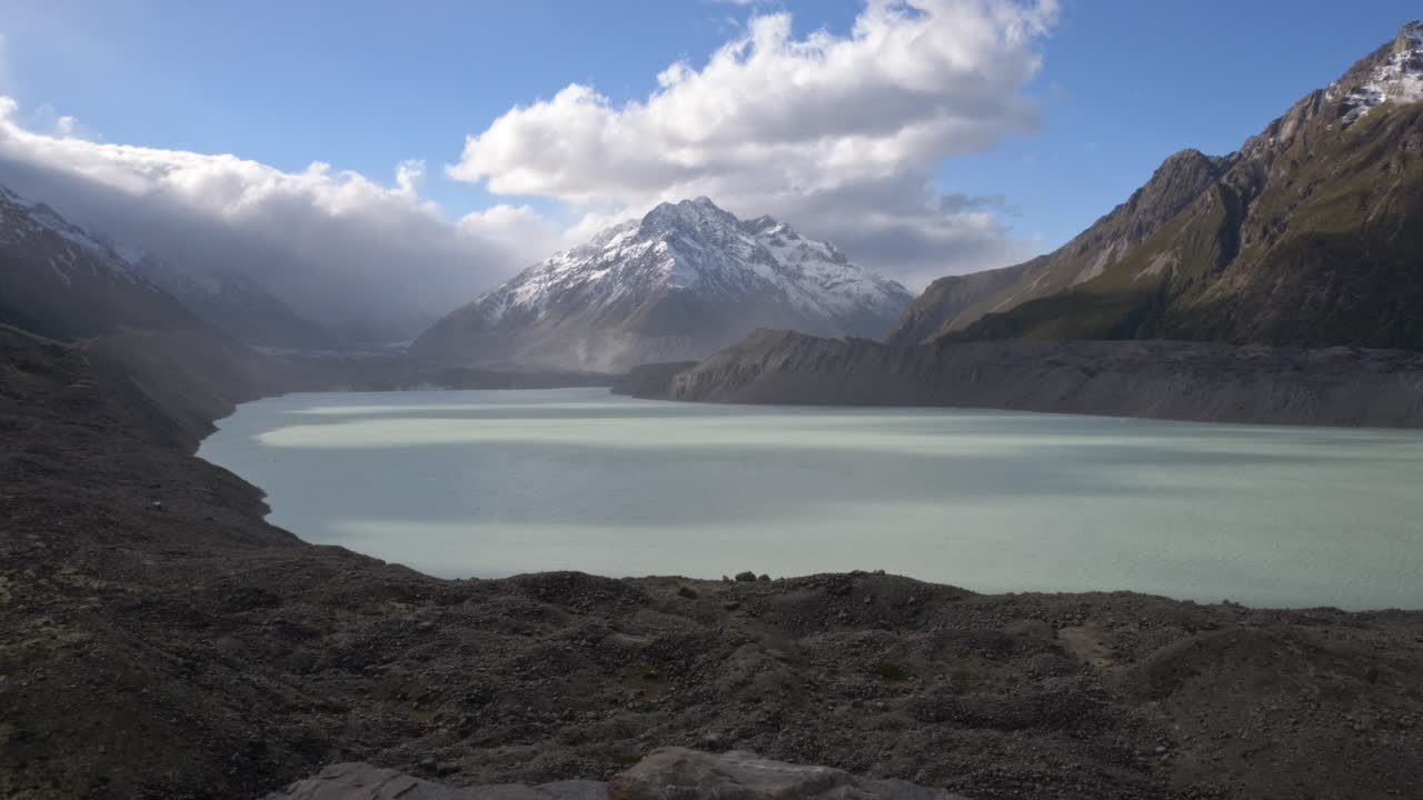 Mount Cook With Tasman Lake In South Island, New Zealand - Wide Shot