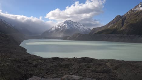 mount cook with tasman lake in south island, new zealand - wide shot