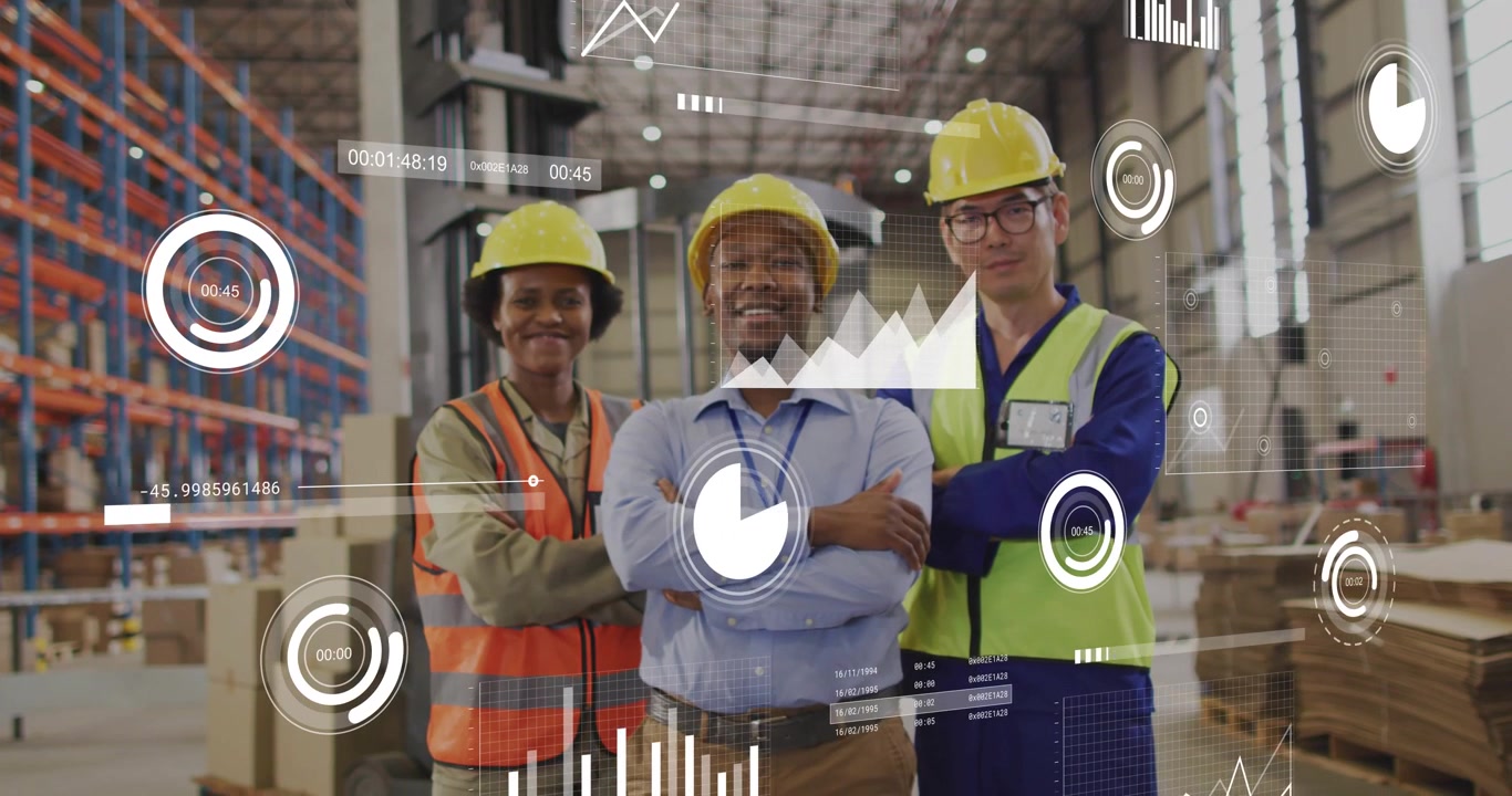 Team di costruzione al lancio dell'app che monitora grafici a torta animati e grafici a linee che tracciano i progressi
