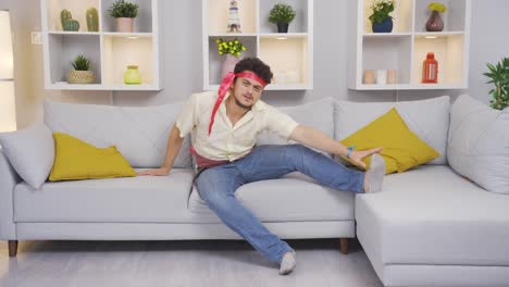 funny sports man injures his ankle.
