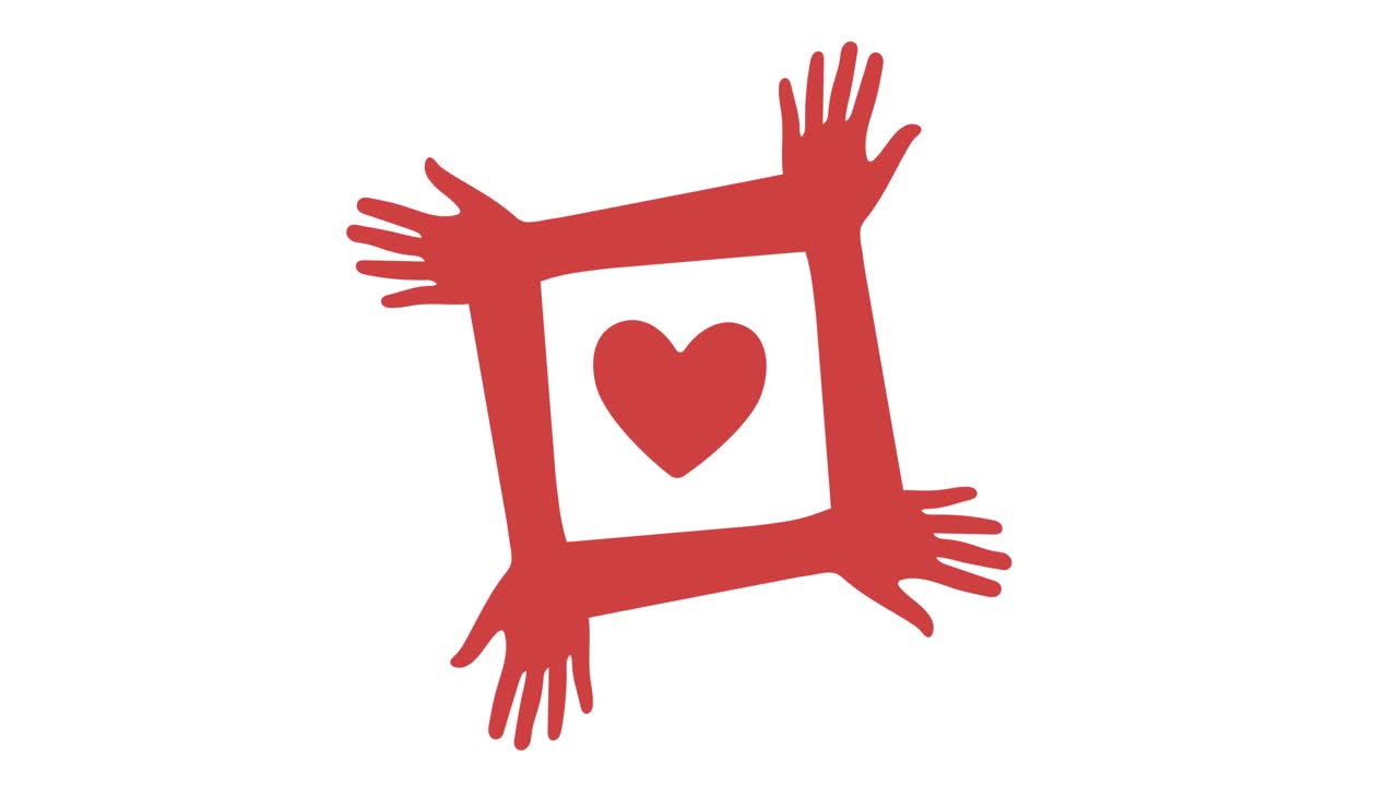 ⁇ 색 배경 위에 심장 아이콘이 있는 손의 애니메이션