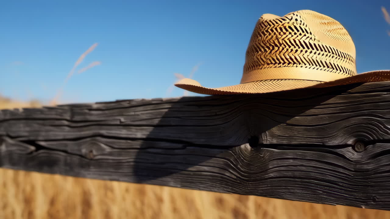 Cowboy Hat on a Wooden Fence in a Field
