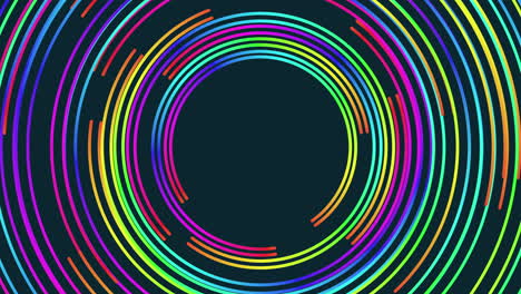Rainbow spiral futuristic lines with circles on dark gradient