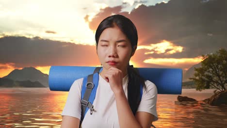 thoughtful traveler at sunset