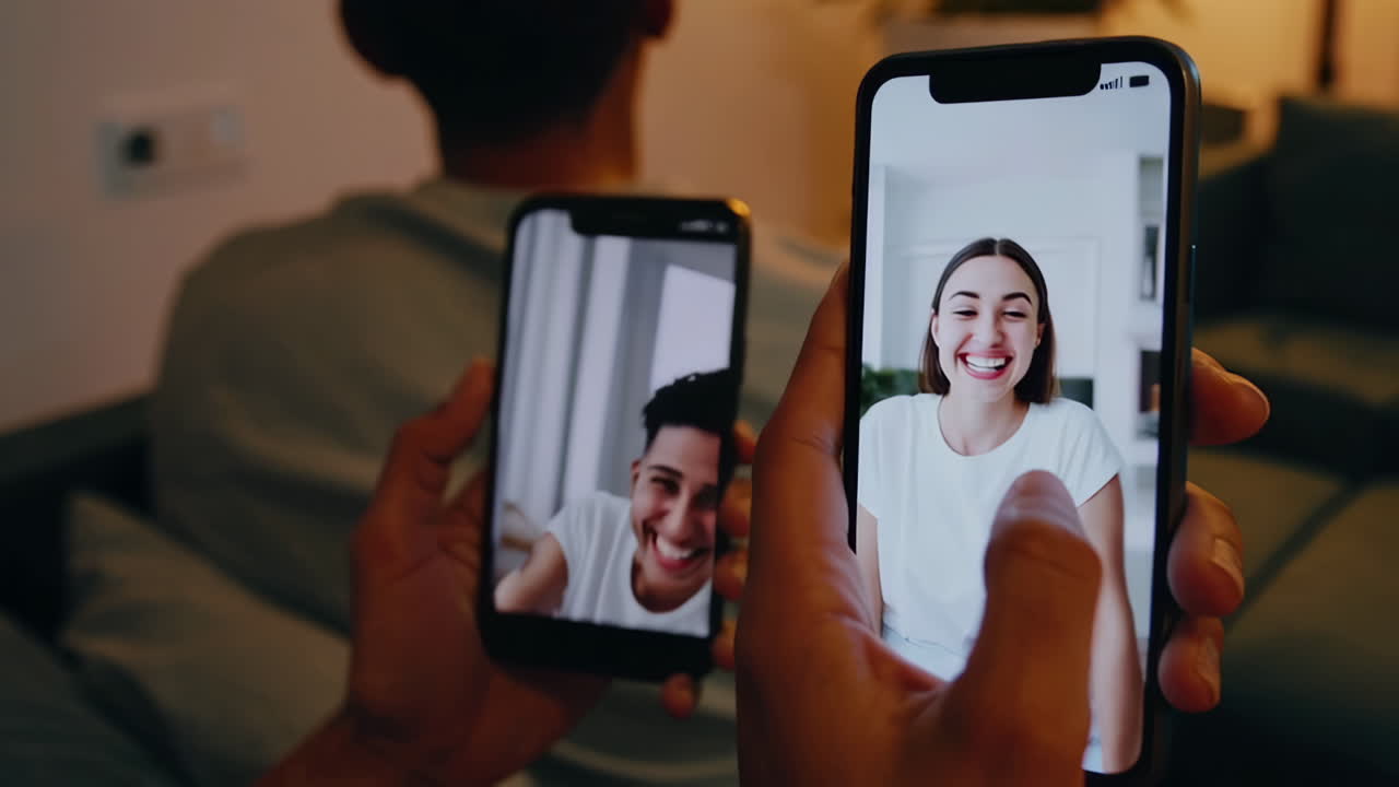 People engaging in simultaneous video calls on smartphones
