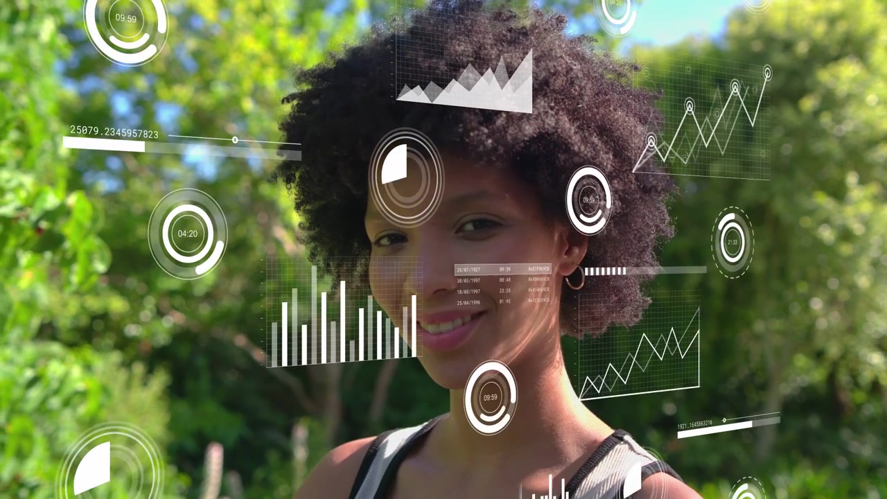 Young Woman with Digital Data and Augmented Reality Interface