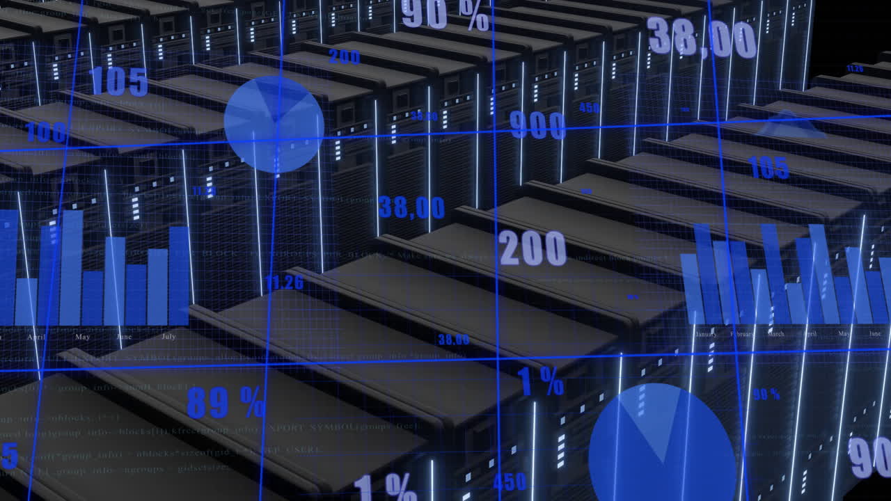 animación del procesamiento de datos a través de servidores informáticos