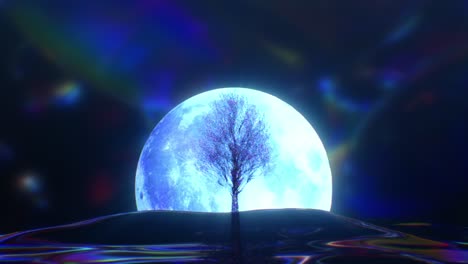 glowing tree under a full moon