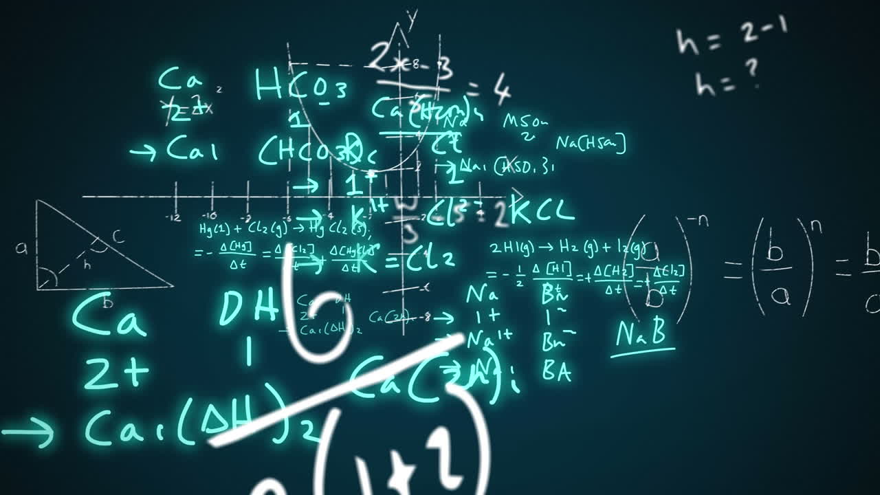 animación de fórmulas matemáticas y procesamiento de datos científicos sobre un fondo negro