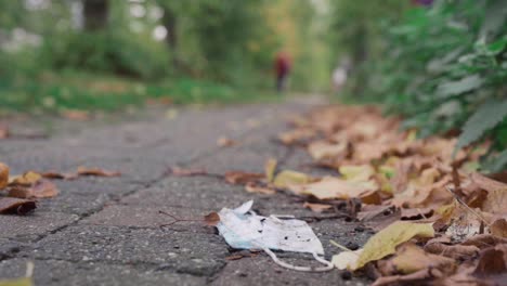 disposed dirty face mask on the walking path