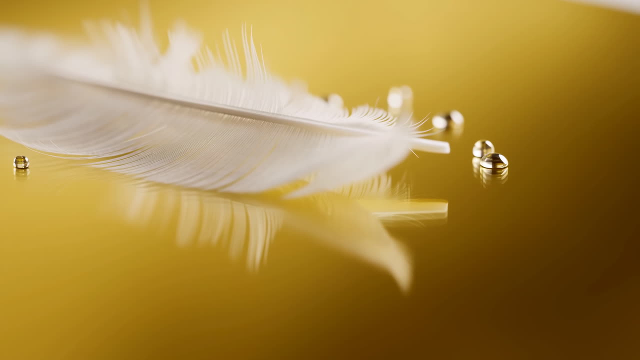 Fjer og vanddråber på guld
