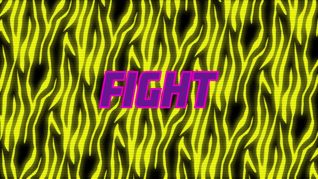 Animation of purple fight text with sun over yellow abstract pattern