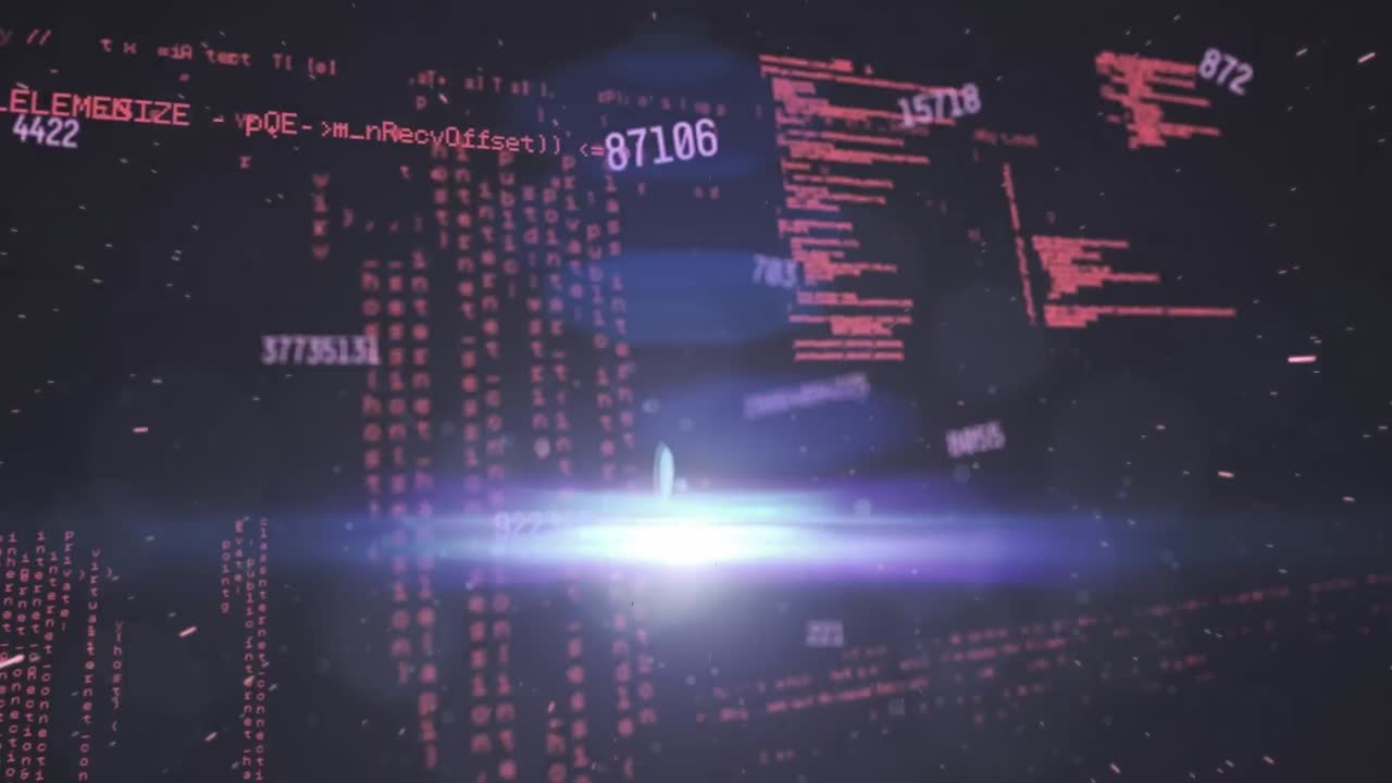 흑색 공간에서 빛으로 데이터 처리를 통해 숫자의 애니메이션