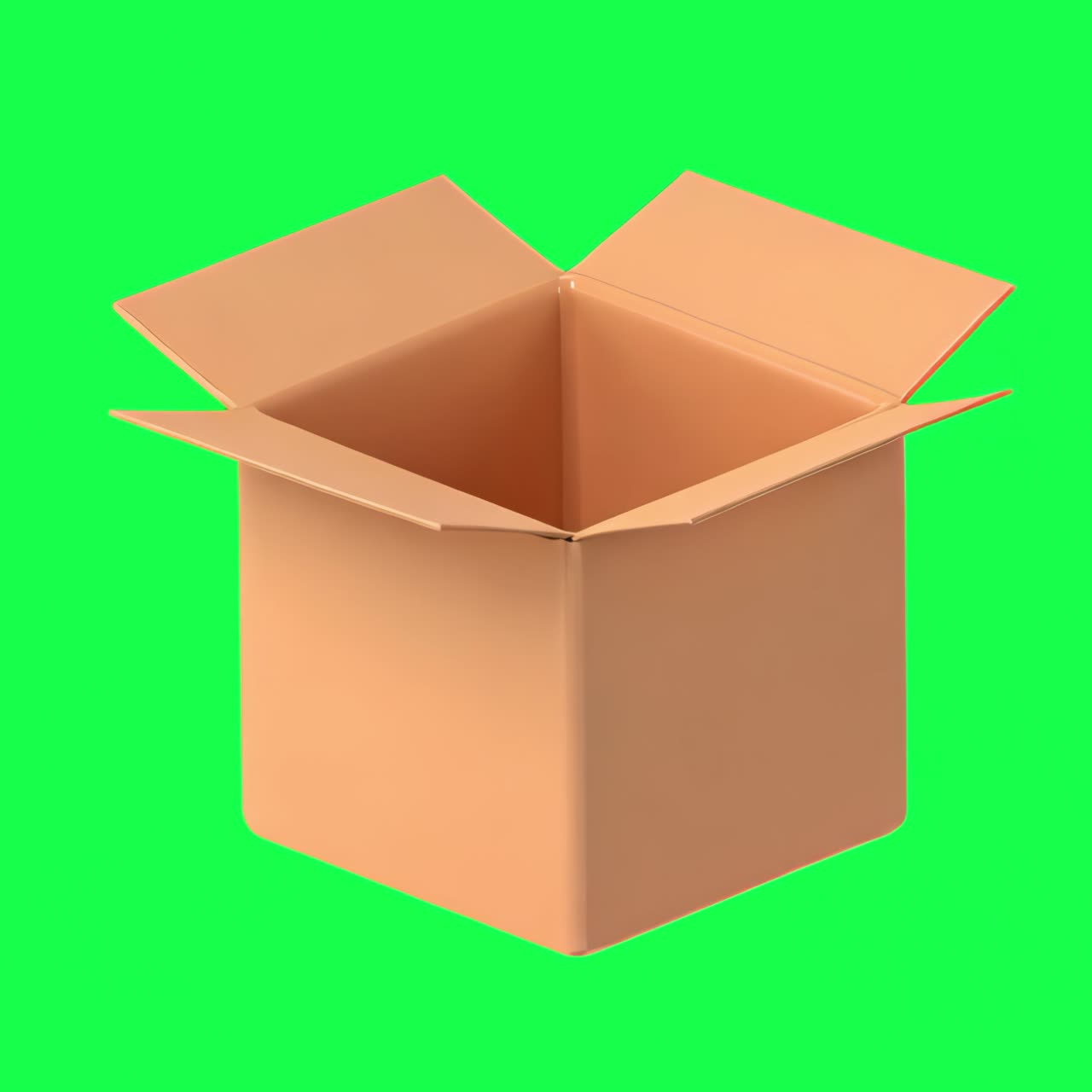 Video 4K transparente de caja de cartón abierta aislada, pantalla verde.