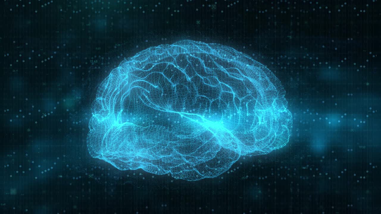 3D Technological Interface: Glowing Dashboard with Artificial Intelligence, Human Brain MRI Scan, and Network Data for Medical Research