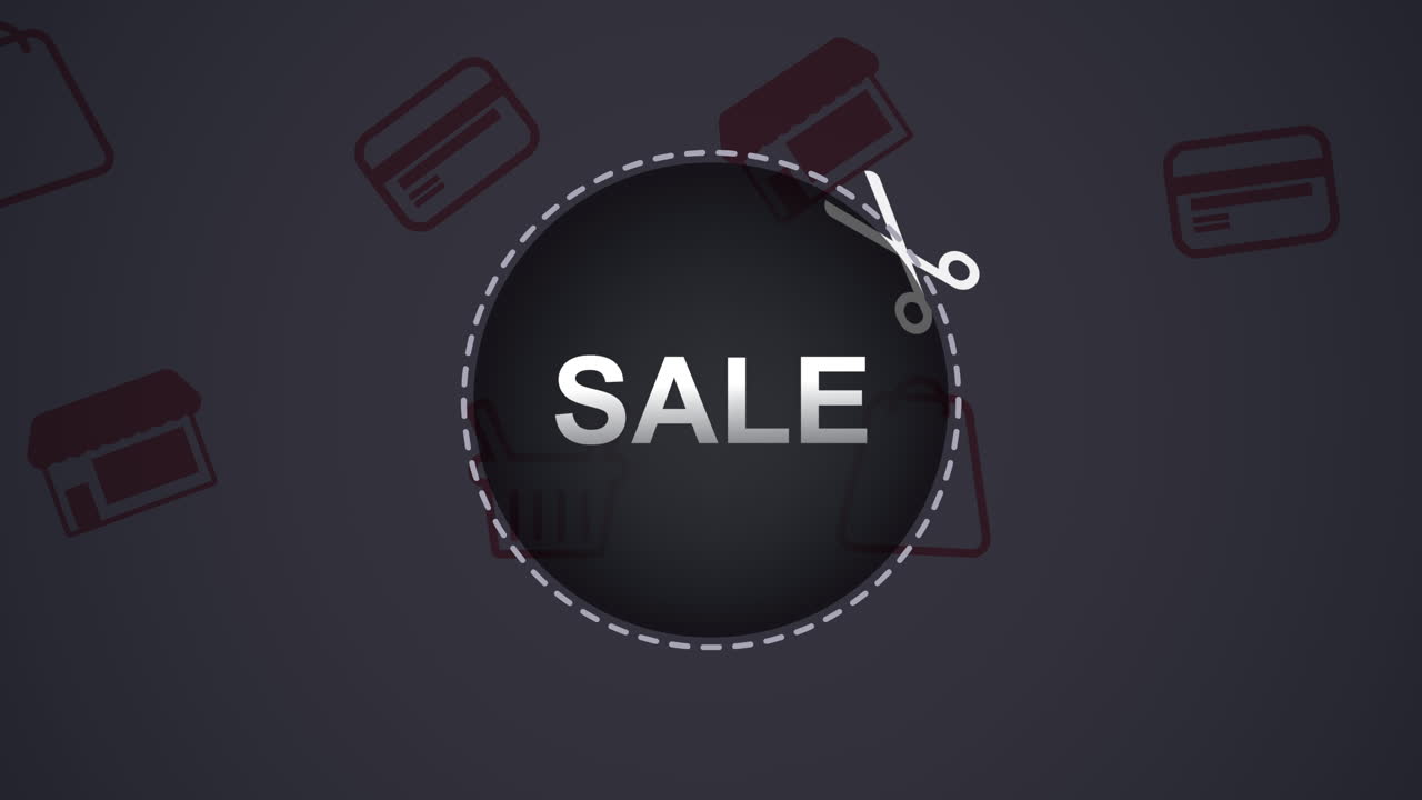 pancarta de venta con tijeras y círculo