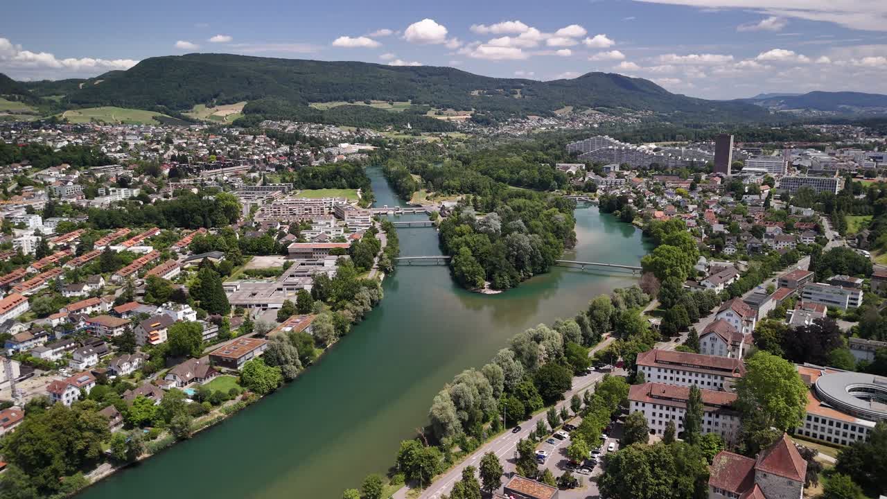 Aare, Aarau, Schweiz, Altstadt, Drohnen-Luftbildlandschaft, Kanton Aargau.