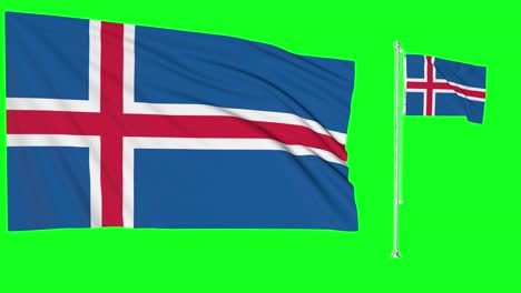 Greenscreen-Schwenkt-Isländische-Flagge-Oder-Fahnenmast