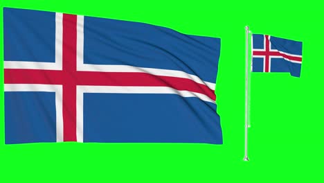 pantalla verde ondeando la bandera de islandia o el asta de la bandera