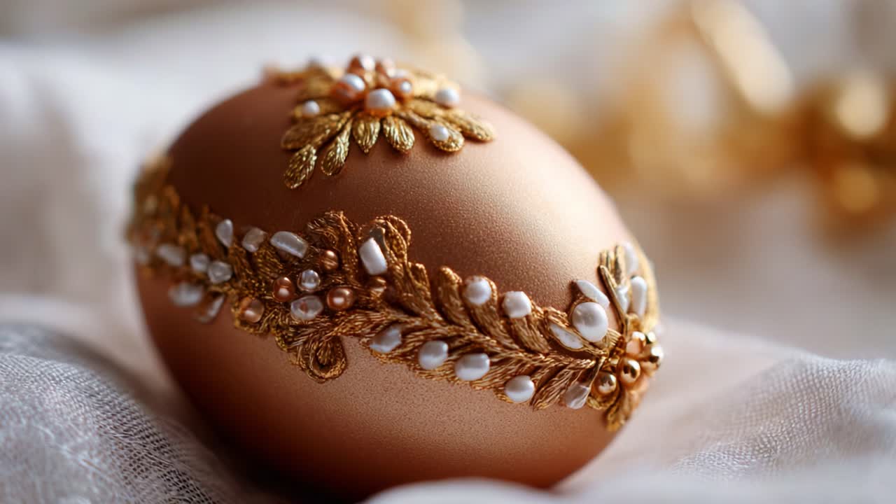 Elegant Golden Easter Egg with Pearl Embellishments