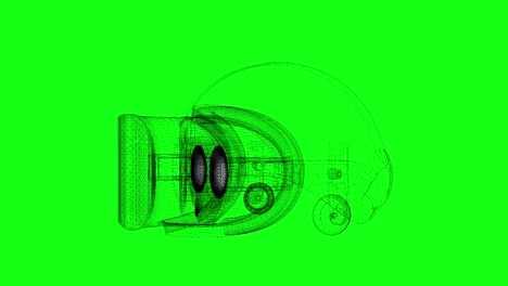 modelo de marco de alambre 3d de bucle de auriculares de realidad virtual girar en fondo de chromakey verde