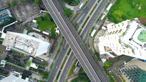 aerial view of quiet traffic on sudirman street with skyscrapers during weekend