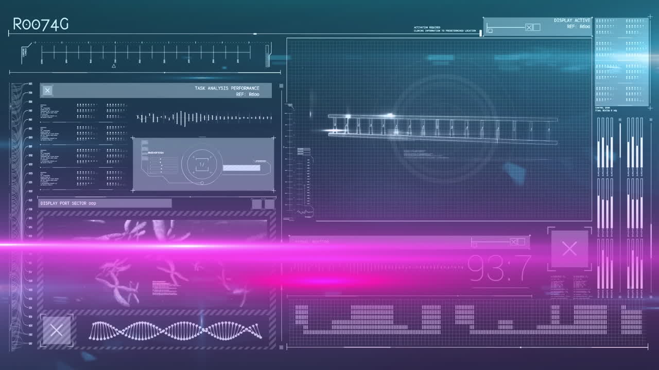 Animation of digital data processing over blue screen background
