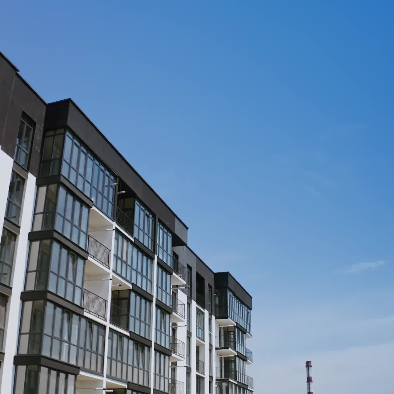 Modern urban residential area. Aerial drone view of building of apartment complex
